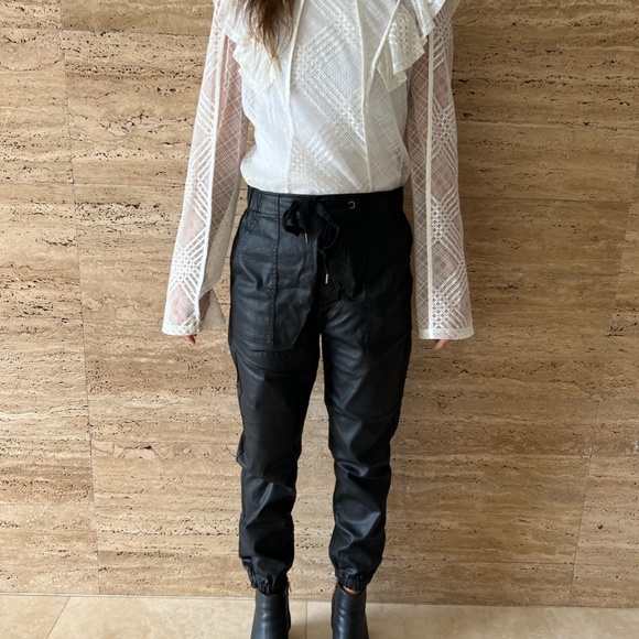 Witchery BNWT Black Denim Leather Blake Luxe Jogger pants size 8 - Picture 8 of 10